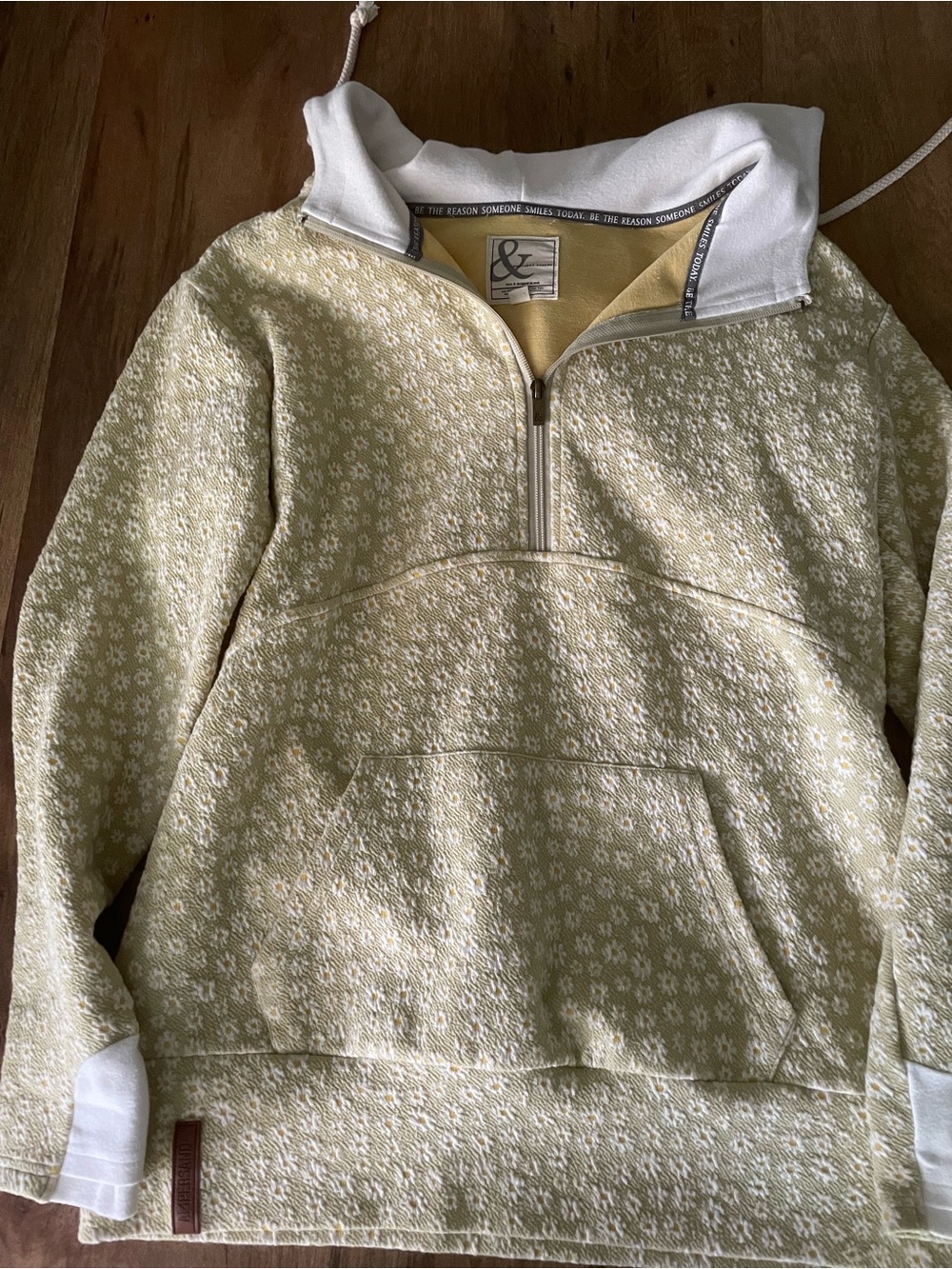 Ampersand Avenue Hooded Green Yellow Floral Print Sweatshirt Large